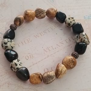 Dalmatian/Picture Jasper, Black Obsidian bracele